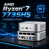 Nouvel ordinateur de bureau mini PC gaming Ryzen 7 7735HS 24 Go LPDDR5 NVMe SSD avec anneau lumineux RGB, USB4, Wi-Fi 6 et garantie de 3 ans