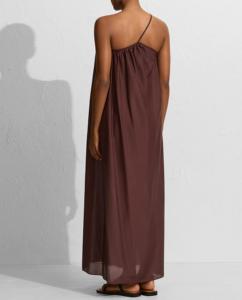 महिला अनुक्रमित लिनन मैक्सी पोशाक ऑफ-द-कंधे के पुल-ऑन असममित नेकलाइन प्राकृतिक कमर वोल्टेज पर्यावरण के अनुकूल - Product Image 4