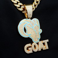 Nouveaux colliers pendentifs en cristal complet 2026, lettre GOAT, style hip-hop, personnalité punk, bijoux en alliage de diamant, chaîne cubaine