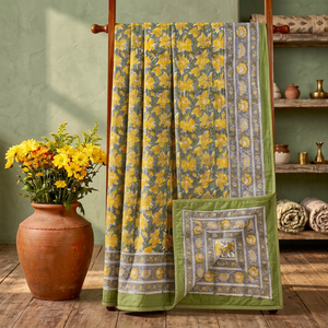 PRABHAVA Manta Dohar 100% Algodón Estampada a Mano, Colcha Étnica Floral para Todas las Estaciones, Cubrecama de 90x108 Pulgadas, Textil para el Hogar - Product Image 2