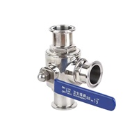 Vanne à boisseau sphérique 3 voies en acier inoxydable SS304/SS316L pour l'industrie laitière, type Tri-Clamp T/L