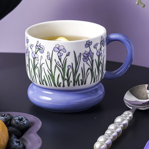 Tasse en céramique irisée violette avec poignée, motif floral, pour thé ou café, idéale pour la maison, le bureau ou comme cadeau, tasse individuelle - Product Image 5