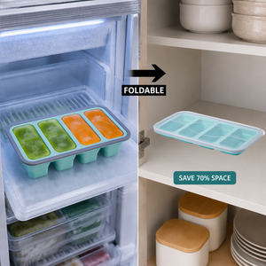Boîte à lunch en silicone gris avec compartiments, compatible congélateur, 4 compartiments, pour préparation de repas, aliments pour bébé, bac de congélation - Product Image 1