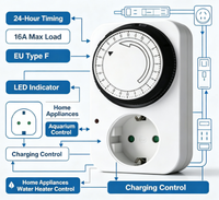 Minuteur mécanique 24 heures avec prise UE 16A 230V, programmable, économie d'énergie, prise de temporisation certifiée CE pour appareils électroménagers