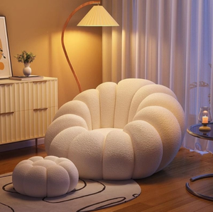 Chaise longue capitonnée moderne, canapé d'appoint incurvé, fauteuil rembourré pour salon et chambre à coucher - Product Image 2