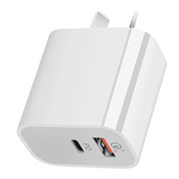 Cargador de Pared PD de 20W al por Mayor, Enchufe US/EU/UK/AU, Doble Puerto Tipo C y USB QC3.0, Carga Rápida, Mini Adaptador, Cargador para Teléfono Inteligente
