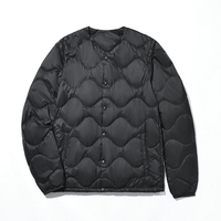 Vente en gros Veste en duvet décontractée à col rond pour homme Manteaux bombardier légers sans col avec logo pour hiver Vestes bouffantes en duvet pour hommes