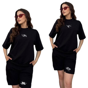 Conjunto de Tops y Shorts Holgados con Estampado de Letras para Mujer, Ropa Deportiva Casual de Verano, por Encima de la Rodilla, de Poliéster y Algodón, Cuello Redondo - Product Image 6