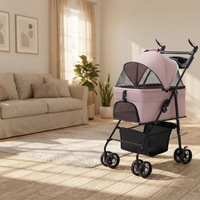 Chariot pliable léger en métal pour chiens et chats avec panier amovible pour les promenades