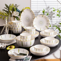Vajilla Redonda de Porcelana y Cerámica Estilo Nórdico Europeo, Apta para Lavavajillas y Horno, Juego de 58 Piezas de Platos y Tazones, Gran Venta