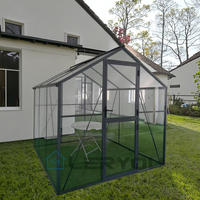 Serre en verre moderne de qualité supérieure, imperméable, avec structure en aluminium noir thermolaqué |   Jardin de cour écologique facilement assemblable