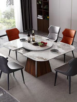 Table à manger moderne extensible en marbre avec plateau tournant en dalle de roche et base en bois, mobilier de restaurant, hôtel, bar à domicile