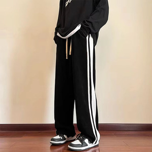 Gran oferta, pantalones de chándal <span class=keywords><strong>Cargo</strong></span> de pana para <span class=keywords><strong>hombre</strong></span>, logotipo personalizado, rayas blancas, cintura elástica lateral, pantalones para correr, pantalones de chándal informales de pierna ancha - Product Image 1