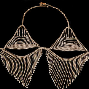 Conjunto de Dos Piezas de Ropa de Fiesta para Mujer 2023, Top Corto Sexy con Pedrería, Cuello Halter, Sin Mangas, Falda Mini con Cadena - Product Image 6