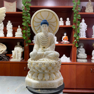 Jade blanc méditant Sakyamuni Bodhisattva marbre pierre assis <span class=keywords><strong>bouddha</strong></span> sculpture priant <span class=keywords><strong>Amitabha</strong></span> Statues - Product Image 1