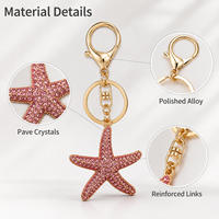 Porte-clés en émail et strass, breloque animaux marins, crabe, étoile de mer, hippocampe, requin, pendentif de sac en cristal