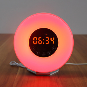 Touch Sensitive Sunrise Alarm <b>Clock</b> <b>Led</b> Night Light Digital Round Usb Powered With Fm Radio Bedside Wake Up Light - Product Image 1