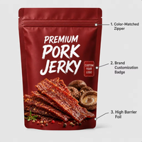 Sachet refermable mat personnalisé avec logo imprimé pour l'emballage de viande de porc séchée de qualité supérieure, en tranches, pour en-cas, avec fermeture éclair
