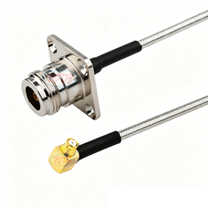 Connecteur N femelle à flange vers SMP femelle 90 degrés pour câble d'extension coaxial pigtail 086 RG141 RG142 RG405 .141 pouces - Product Image 1