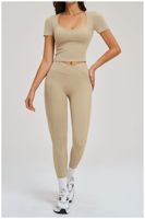 Ensemble de tenue de tennis pour femme : Haut de fitness à manches courtes, Legging de sport à taille haute et soutien élevé, Col carré, Pantalon de gym, Course à pied SMART