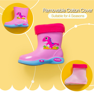 Zapatos de agua para niña Niño Zapatos impermeables lindas Botas de lluvia niños PVC goma dinosaurio patrón lluvia Zapatos con terciopelo extraíble - Product Image 5