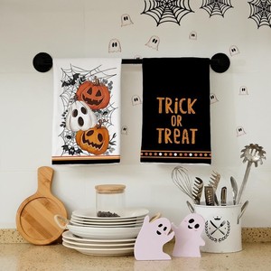 Serviettes de cuisine d'Halloween, imprimées fantômes et citrouilles, motif « Trick or Treat », absorbantes, décoratives, pour la décoration de la maison en période des fêtes - Product Image 2