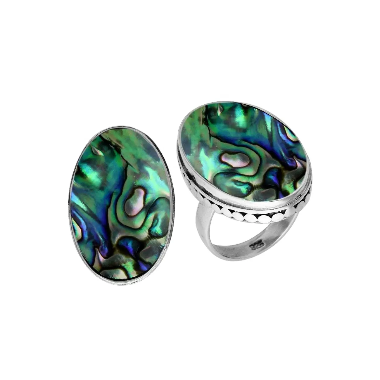 Designer custom jewelry 925 sterling silver abalone shell rings