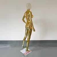 Mannequin Femme Grande Taille Courbe en Chrome Argenté avec Poitrine Généreuse et Tête Métallique Creuse, Finition Dorée Miroir, Vente en Gros