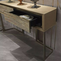Console moderne de luxe en acier inoxydable avec dessus en marbre, table d'entrée en diamant avec miroir pour salon, hôtel, chambre à coucher, ensemble de miroirs