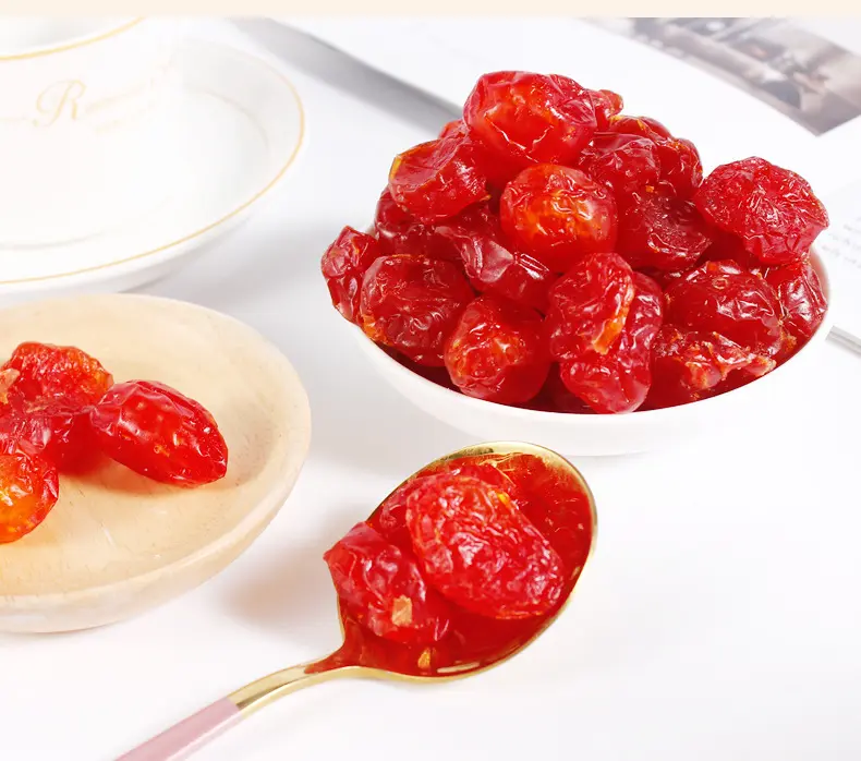 Glazed fruits dried cherry tomatoes ingredient in baking Plump fruit cherry tomato