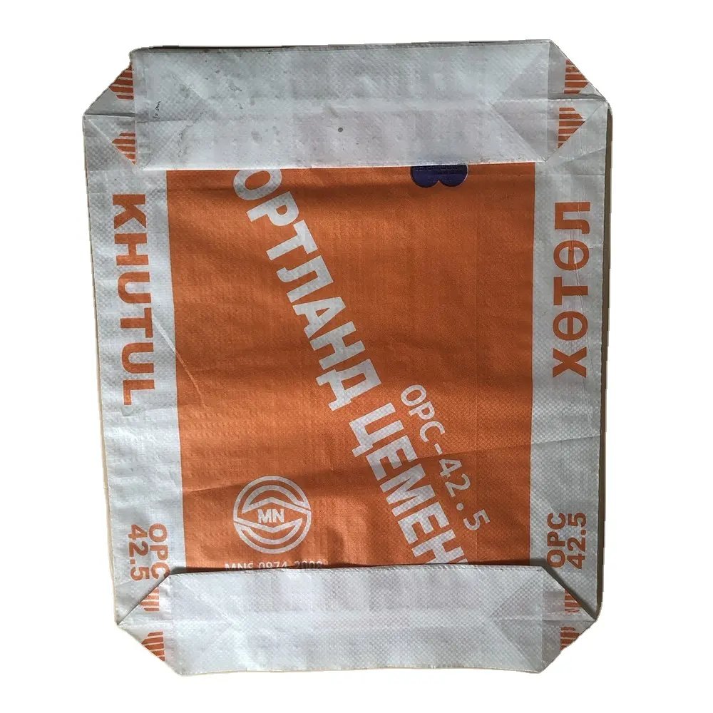 Wholesale 25kg 50kg square bottom inner kraft paper PP woven valve bags with logo print