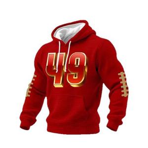 Sudadera con Capucha para Hombre, Color Rojo, con Número 49, Transpirable, de Poliéster Tejido, Manga Larga, Ropa Deportiva - Product Image 1