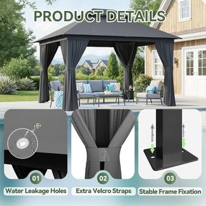 Gazebo d'extérieur pour patio 10x12, tente <span class=keywords><strong>de</strong></span> réception et <span class=keywords><strong>abri</strong></span> robuste avec moustiquaire et écran d'intimité pour <span class=keywords><strong>jardin</strong></span>, pelouse - Product Image 3