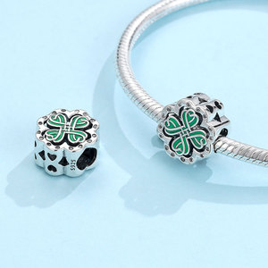 จี้เงินแท้ S925 ลายเซลติกโคลเวอร์ ประดับด้วยเคลือบสีเขียวและเพชร CZ รูปทรงหยัก สำหรับเครื่องประดับผู้หญิง สร้อยข้อมือ ของขวัญ - Product Image 2