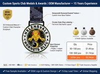Médaille de club de rugby personnalisée en alliage de zinc poli durable gravée au laser, mascotte 3D Helenvale Hornets, récompense sportive