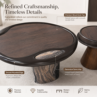 Ensemble de tables d'appoint modernes en noyer avec incrustation de pierre décorative et design de cadre arrondi pour mobilier de salon de luxe, usine OEM