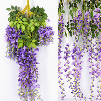 Rangkaian Bunga Wisteria Plastik Dekoratif Murah, Tangkai Panjang, Warna Putih Sutra, Bunga Wisteria Buatan untuk Dijual