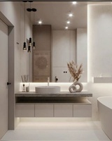 Miroir de douche intelligent moderne de luxe, étanche, avec rangement en MDF et comptoir en marbre, meubles de salle de bain