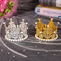 Krone Tiara Kuchen Oberteil Kristall Perle Kinder Haar-Ornamente für Hochzeit Geburtstag Party Kuchen Dekoration goldene und silberne Farbe