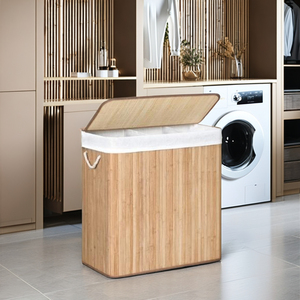 Có thể gập lại tre giặt giỏ với 3 ngăn Clip-on Nắp bông xử lý cho phòng ngủ phòng tắm hoặc phòng giặt sử dụng - Product Image 2