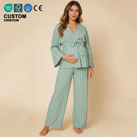 Ensemble de pyjama de maternité personnalisé en coton biologique tricoté, pyjama pour femmes en deux pièces, pyjama rayé ample