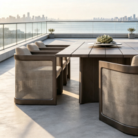 Ensemble de salle à manger contemporain pour hôtel et patio, table et chaises de jardin en aluminium durable résistant à la rouille, mobilier d'extérieur pour restaurant