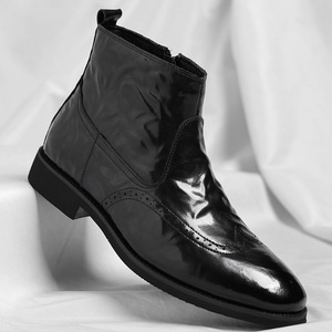 Bottes pour hommes à enfiler avec tige en cuir véritable et PU, dotées d'une fonction de massage - Product Image 1