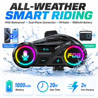 Casque de moto sans fil 5.4 HiFi Stéréo Étanche IP56 Autonomie 18H Assistant vocal Double appareil pour tous les casques
