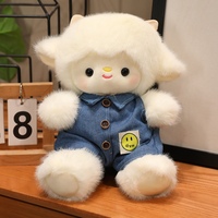 Peluche Mouton Blanc Moelleux en Gros, Adorable Poupée Agneau avec Robe Florale et Combinaison en Jean pour Décoration de Chambre d'Enfant