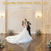 Arche de mariage ronde en fer thermolaqué or mat de 7,9 pi x 6,9 pi - Support pour arche de ballons pour anniversaire, remise de diplôme et Noël