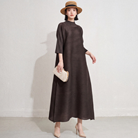 Robe longue plissée grande taille pour femme, col montant, coupe trapèze ample, couleur unie, prête à être expédiée en 7 jours – Collection Automne
