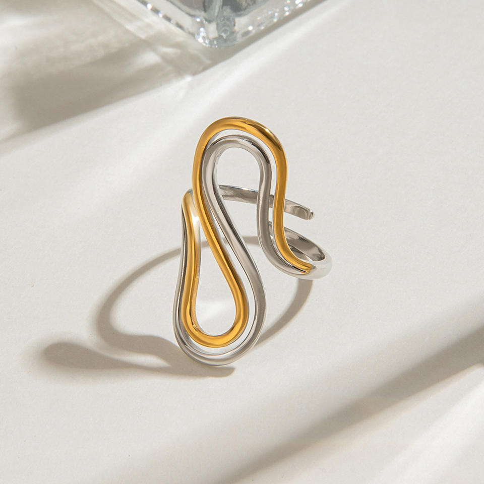 Fashion New Curve Design Adjustable Rings for Women Gold Plated Color ...