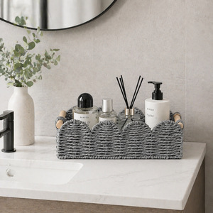 Rattan Desktop Storage <b>Basket</b> Rectangle With Handle For Bathroom Towel And Toilet Paper Organization - Product Image 2