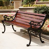Banco de Parque de Diseño Moderno en Madera Maciza y Hierro Forjado, Asiento Largo de Hierro Fundido Anticorrosión para Jardín, Patio o Terraza